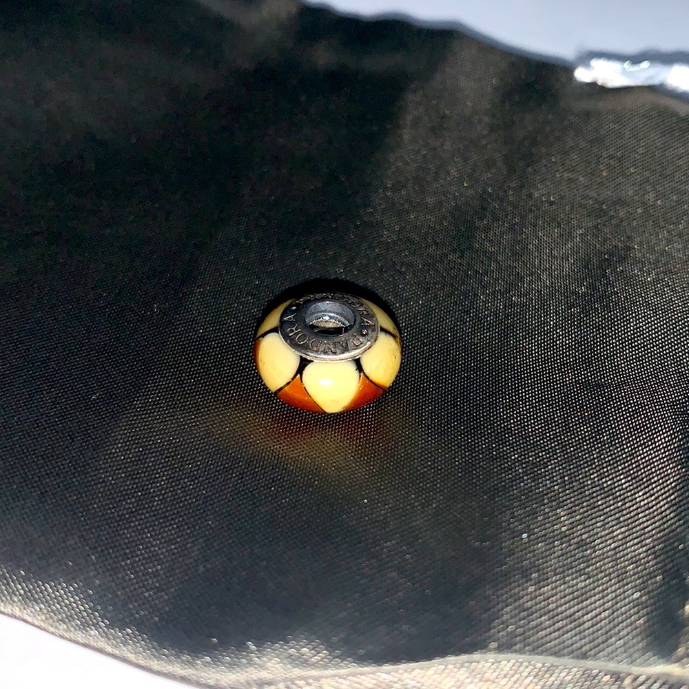 Authentic Pandora Retired Amber Murano Glass and Sterling Charm